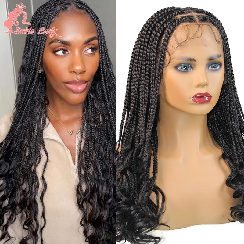 

Full Lace Synthetic Box Braided Wig With Curly Ends 18 Inches Long Box Braiding Wig Straight Cornrow Braids Curly Ends Wig