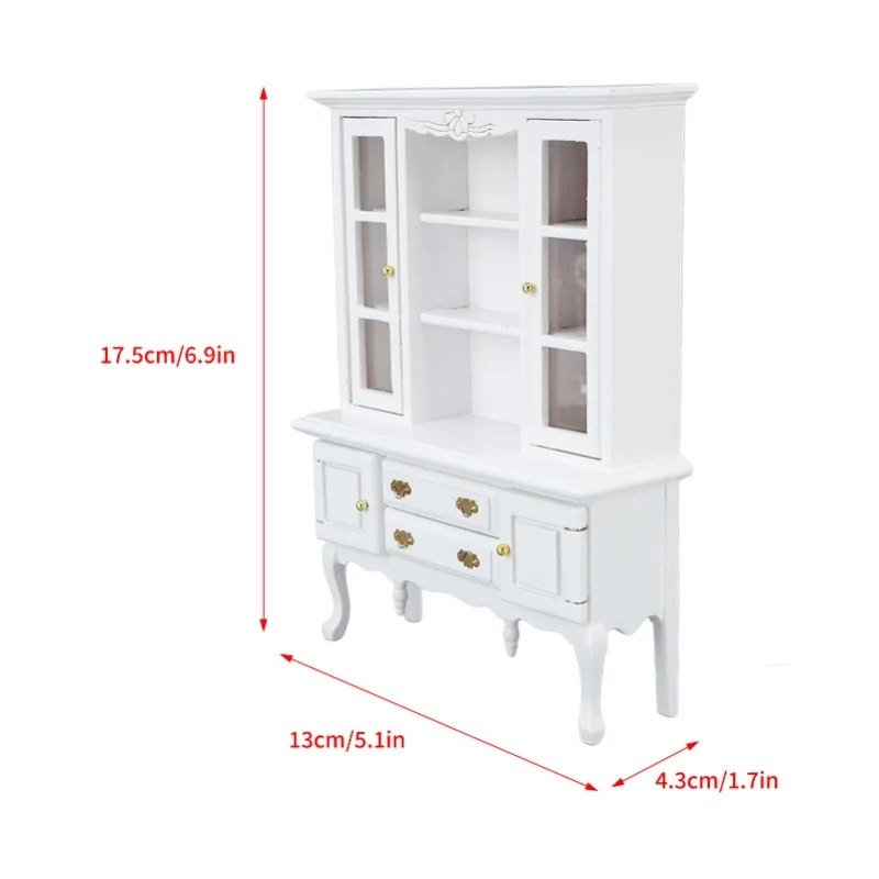 Miniature Cabinet Wooden 1/12 Scale Dollhouse Bookcase Cupboard With Openable Door Drawer For Room Maroon
