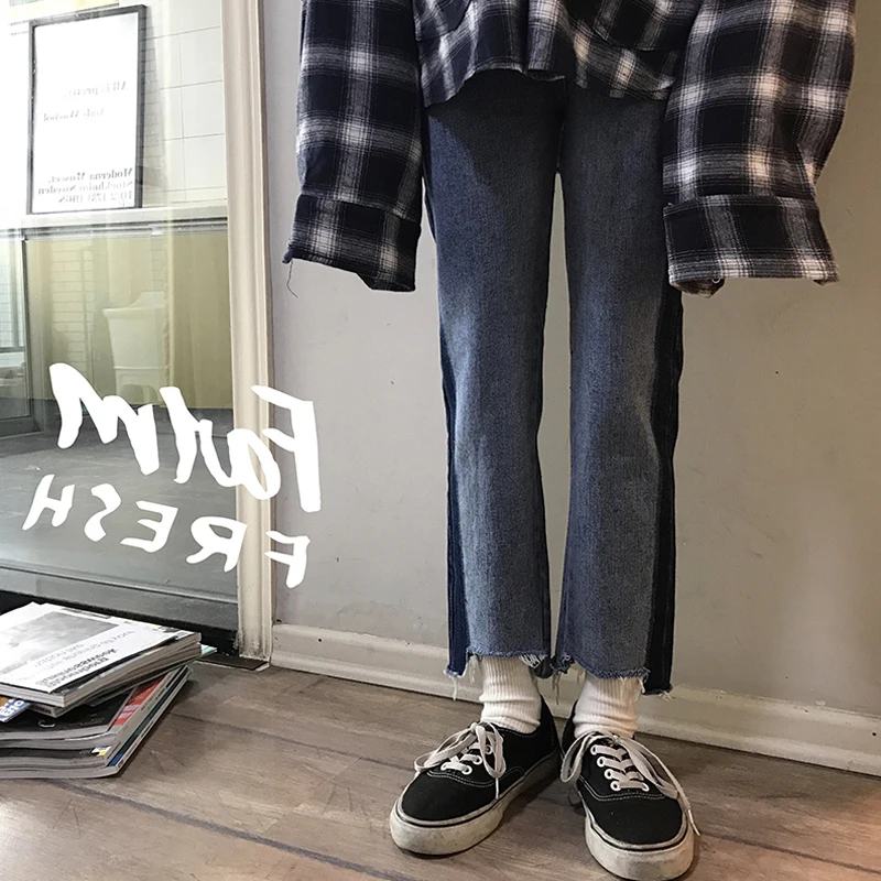 

Loose Straight Leg Jeans High Waist Button Closure Deep Color Nine-Tenths Cigarette Pants for plus Size Women in Spring Autumn