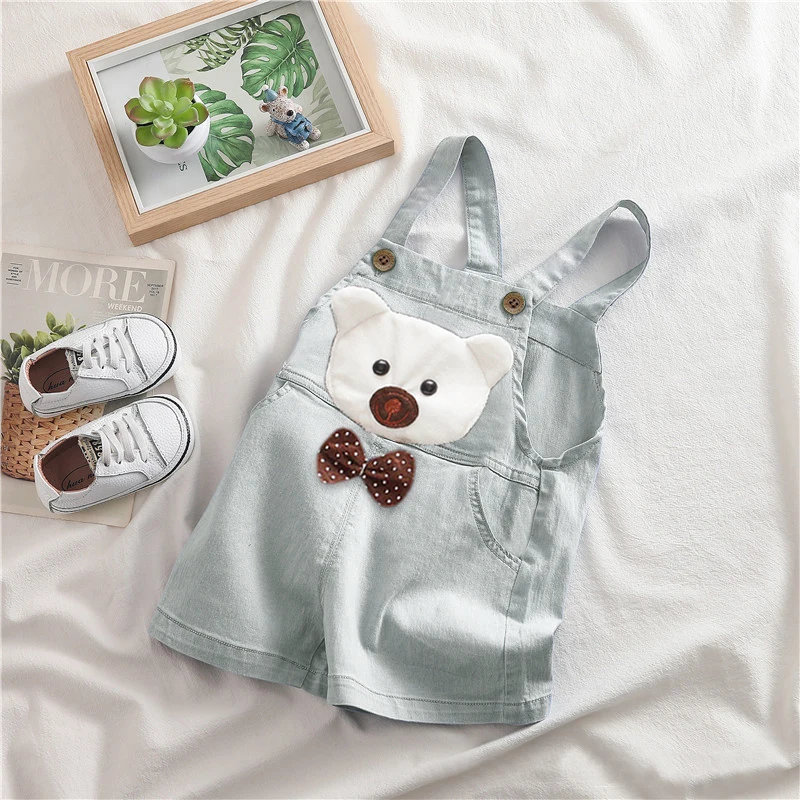 IENENS Baby Washed Denim Rompers Bib Clothes Thin Cartoon Overalls For 9-30 Months