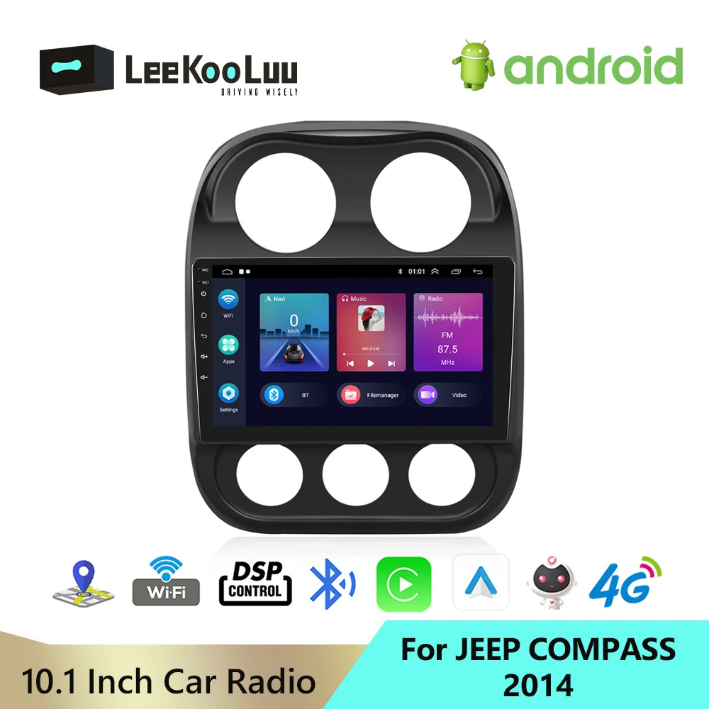 

LeeKooLuu Android Autoradio 2 Din Car Radio GPS Navigation 10.1" Multimedia Player 4G WiFi DSP Carplay For JEEP COMPASS 2014