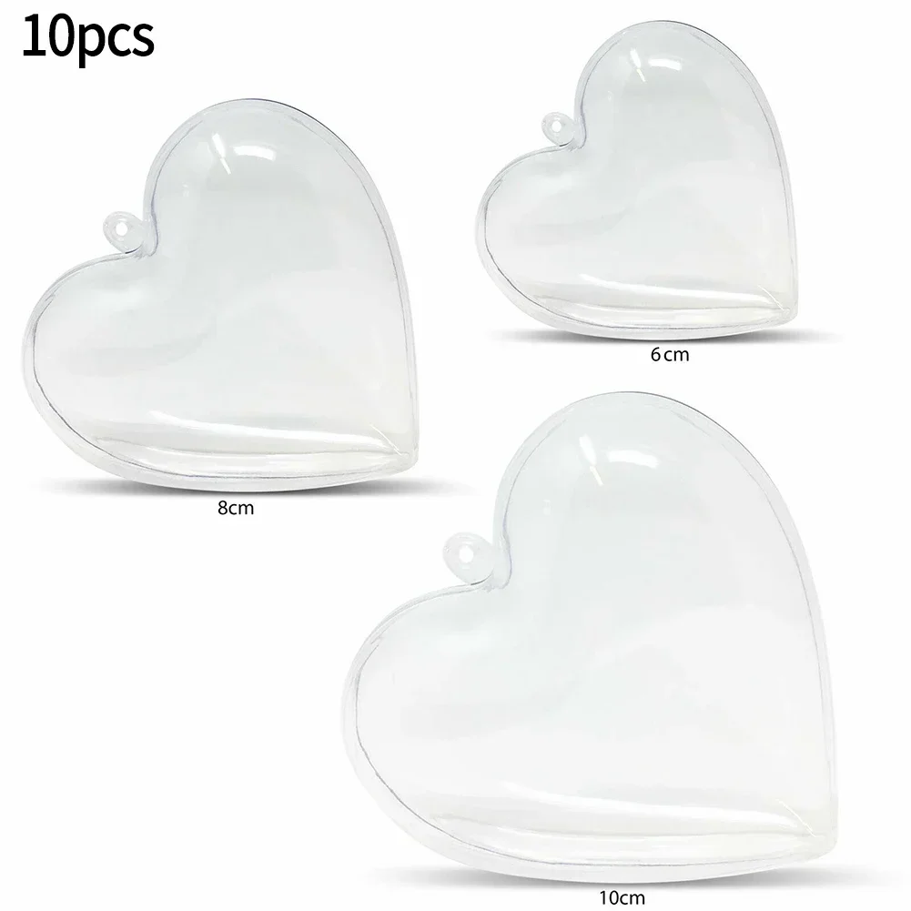 10pcs Clear Christmas Heart Balls Fillable Heart Baubles Plastic Wedding Favours Christmas Decoration Love Present Box