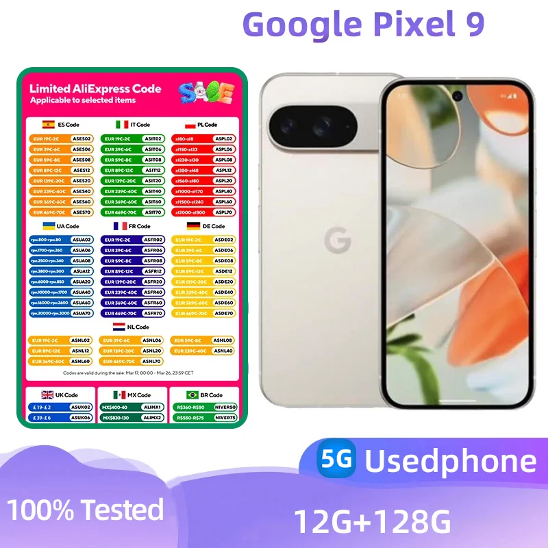 Google Pixel 9 5G SmartPhone 6.3 inch Screen 45W Charge CPU Google Tensor G4 50MP Camera used phone