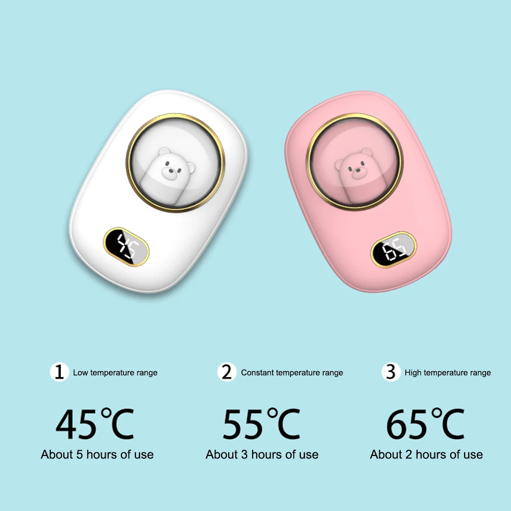 Mini Bear Hand Warmer Artifact 3 Heating Modes 2 in 1 Portable Pocket Heater Temperature Display 5200/10000mAH Outdoor Must Have