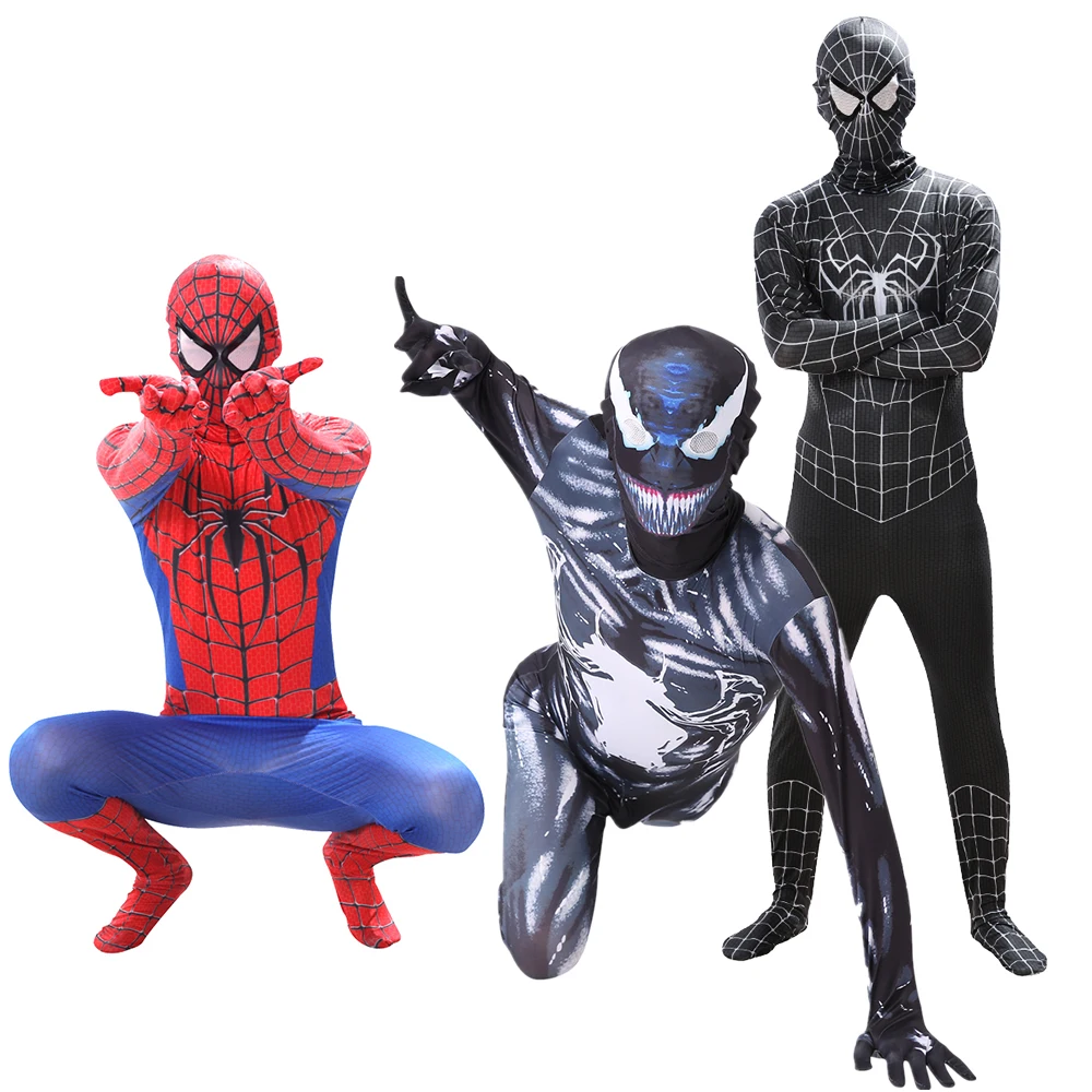 Venom vs Spider Man Children Adults Cosplay Costume Bodysuits Movie Character Role Play Clothes Fans Collection Christmas Gift