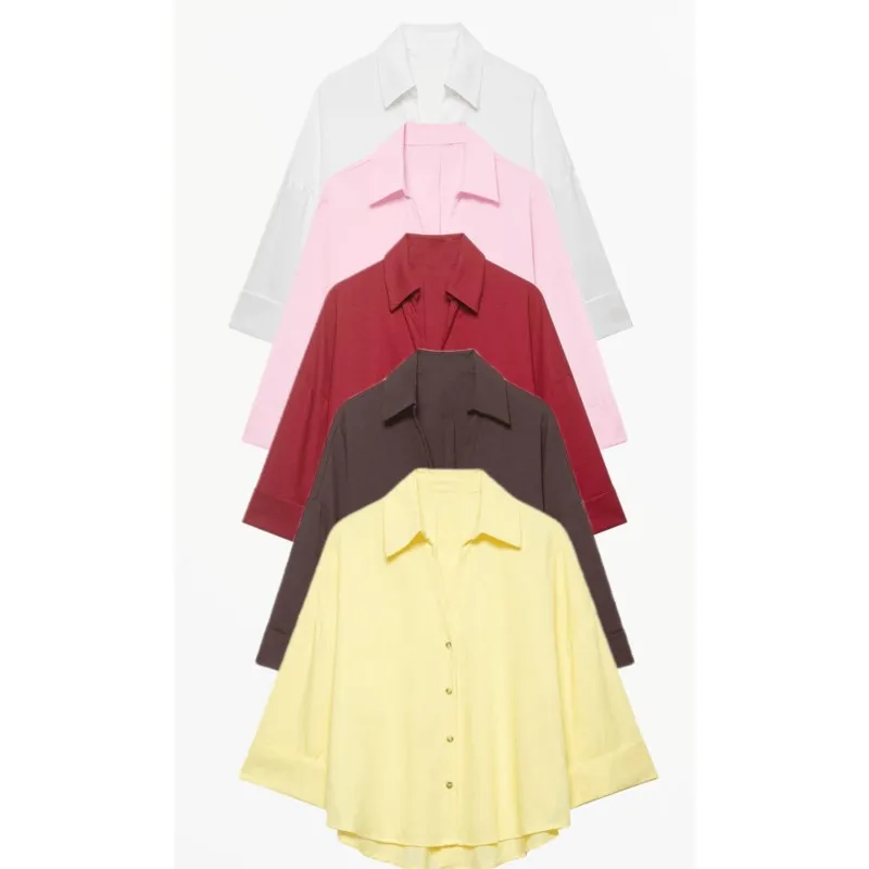 

Women's Shirts Spring Summer Turn-down Collar Wide Sleeved Fashion Blouses Loose Casual Shirt Female Chic Tops