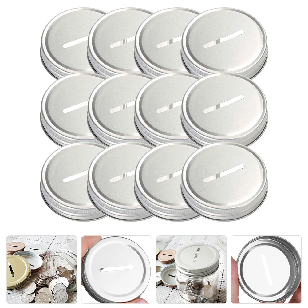 15 Pcs Wide Mouth Mason Jars Piggy Bank Lid Small Coin Can Money Caps Canning Supplies Silver Ball Lids Slot