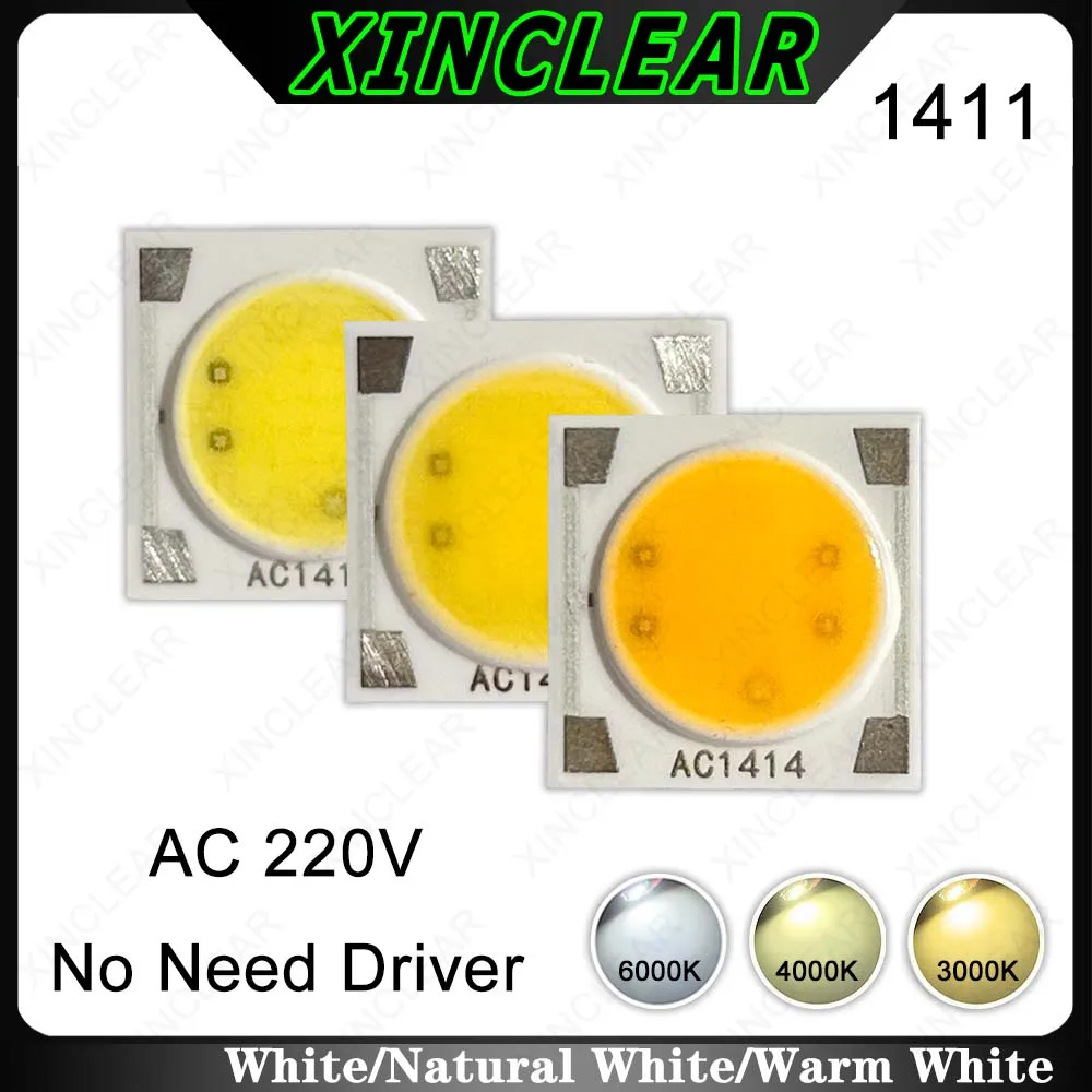 10PCS AC 220V NO Need Driver LED Chips Warm Natural White 3000-6000K 3W 5W 7W 9W 1311 COB Chip DIY LED Bulb Track Light