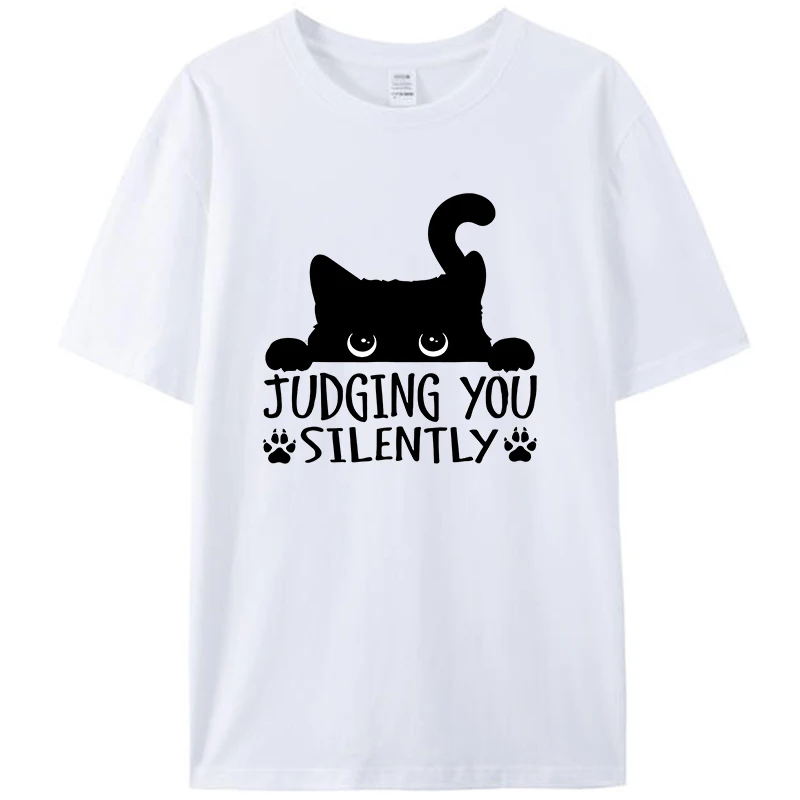 

Funny Black Cat Judging You Silently Sarcastic Cat Men's Cotton T-Shirt Graphic Tee Shirts Streetwear Women Tops Streetwear