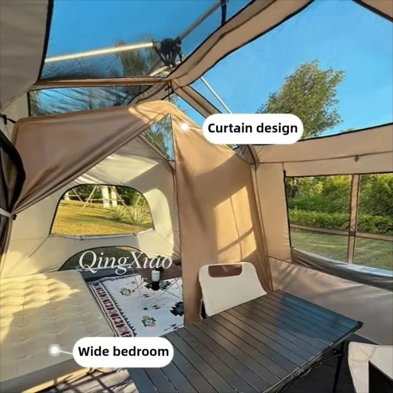 Factory Direct 2026 Top Outdoor Quick Setup Camping Tent with Awning 2 Rooms 1 Living Room Family Tent Waterproof Cabin Tent Fam