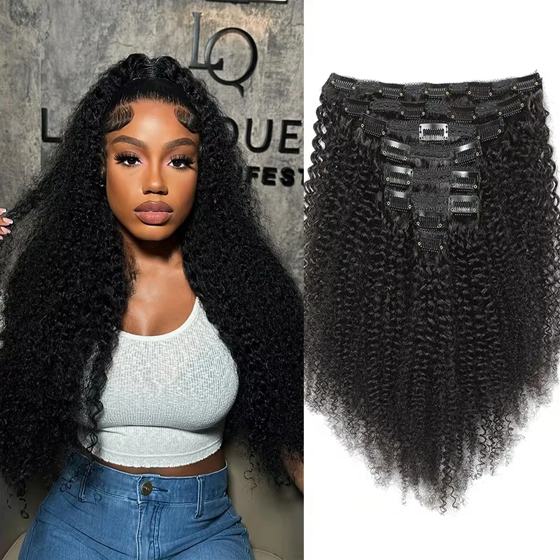 

Наращивание волос 4B 4C Afro Curly Clips из 100% натуральных бразильских волос, 8 шт./набор, для полной прически, для женщин, двойная прядь.