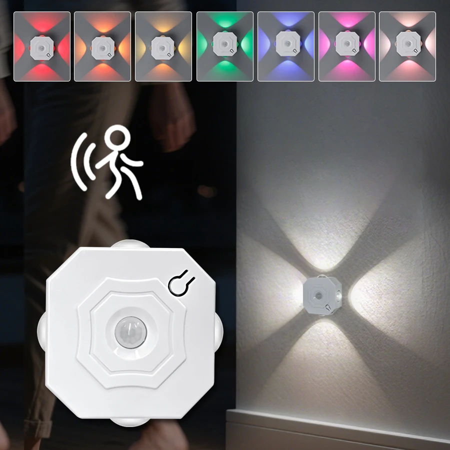 RGB Dimmable Night Light Magnetic Rechargeable Wall Lamp Motion Sensor Ambient Light for Hallway Stairs Bedroom Bedside Lamps
