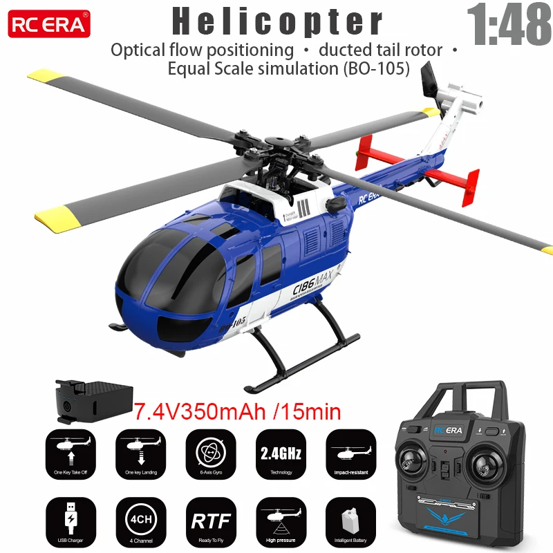 

RC ERA C186 MAX BO105 Optical Flow Positioning 4CH RC Helicopter for Adults Remote Control Aircraft with Gyro Stabilized