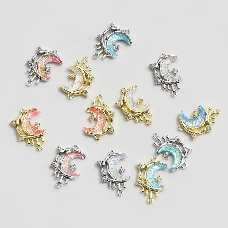 5Pcs Mini Crystal Moon Charms Alloy Pendent For Jewelry Making Diy Bracelet Necklace Earrings Handmade Accessories Supplies