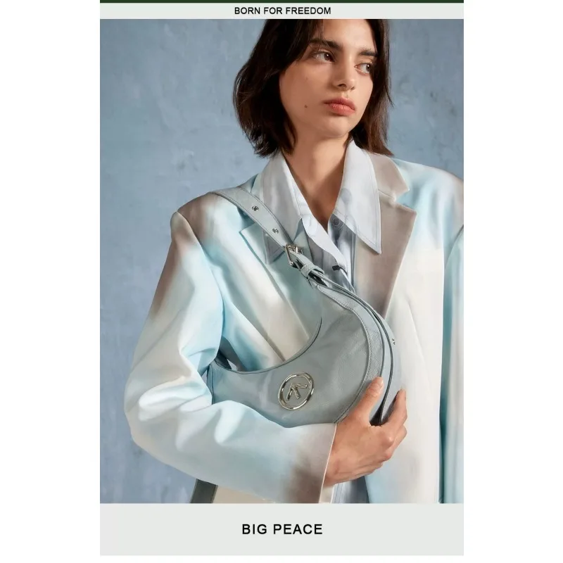 

GROTTO Pleated Crescent Bag Leather Fashion Versatile One Shoulder Crossbody Underarm Arrow Bag