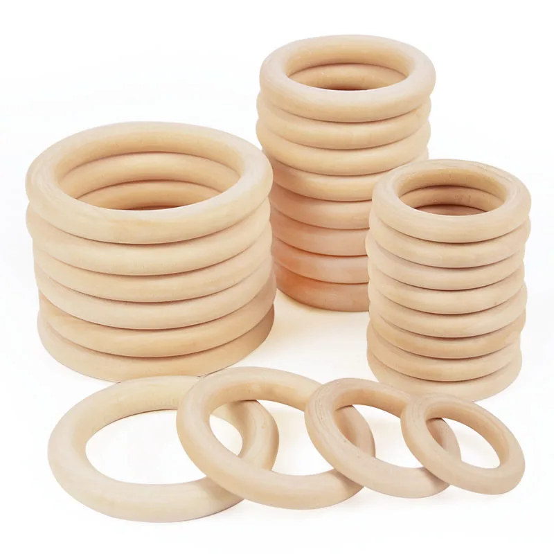 Natural Wooden Rings Beads Unfinished Wood Hoops Baby Teether Circle Macrame DIY Crafts Gift Jewelry Making Ornament Accessories