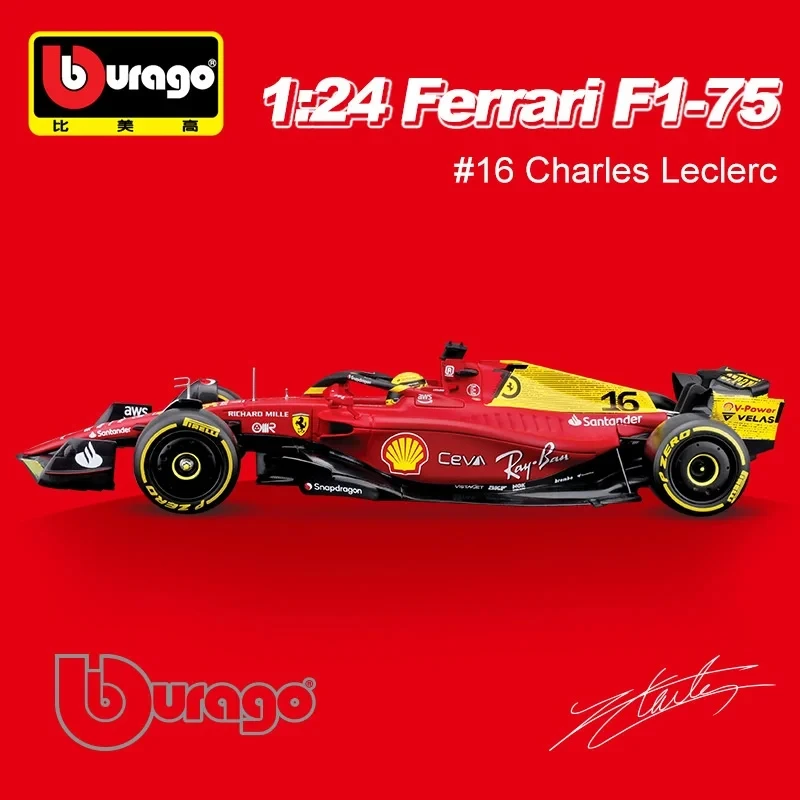 In Stock Original Bburago 1:24 Ferrari SF23 Doll/F1-75(2022) #16 #55 Alloy Miniature Diecast Car Model Formula 1 Car Model Gifts