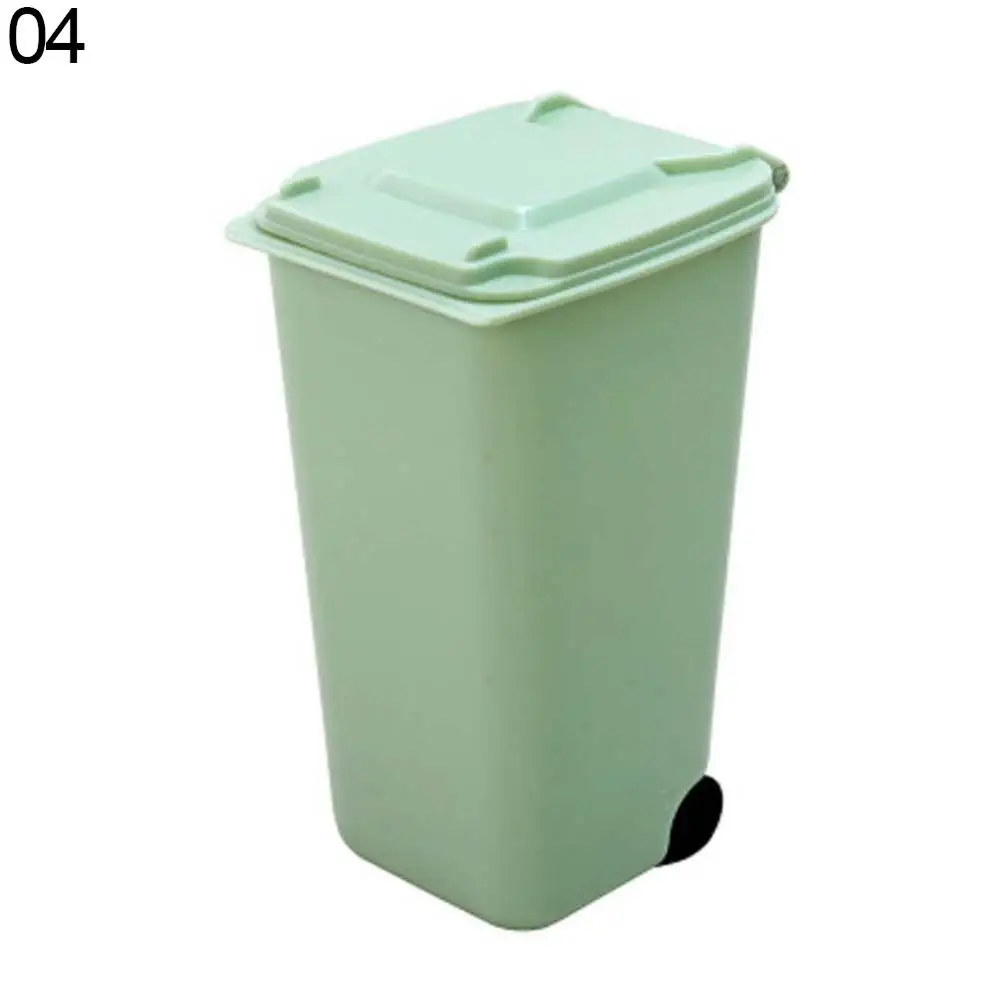 Mini Desktop Trash Can Wheelie Plastic Waste Bins Storage Bin Desktop Organizer Pen Pencil Cup Creative Garbage Storage Box