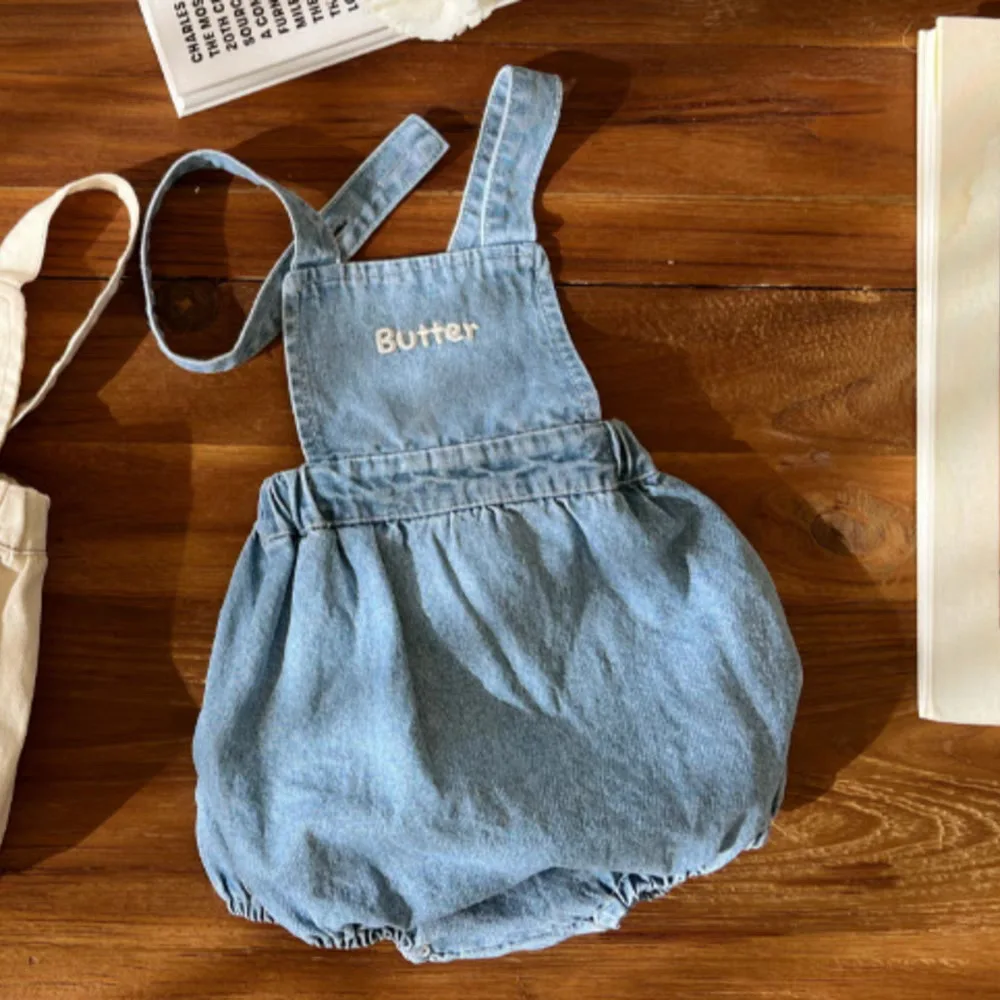 Summer Baby Sleeveless Denim Bodysuit Newborn Casual Jumpsuit Toddler Letter Embroidery Overalls Infant Clothes 0-24M 1-8 Years