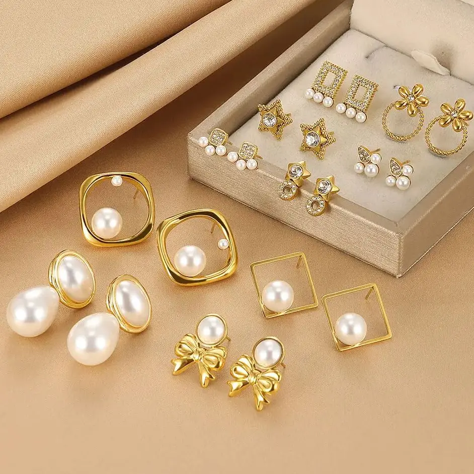 

Charm Elegant Women Pearls Hanging Earrings Gold Color Waterproof Stainless Steel Mini Bow Star Earring Fashion Jewelry Gifts