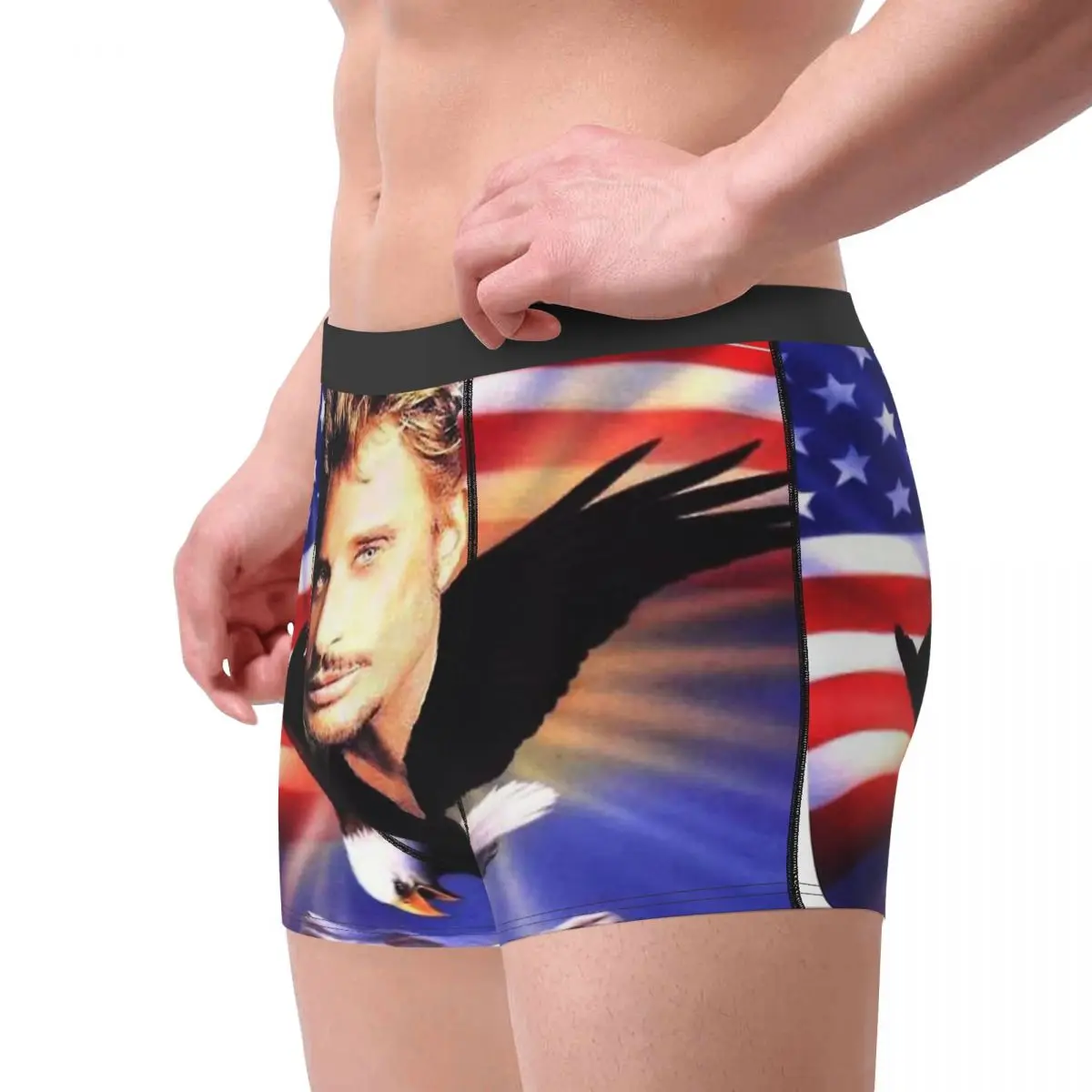 Johnny Hallyday Rock Music French Singer US Eagle Underpants Cotton Panties Man Underwear Ventilate Shorts Boxer Briefs