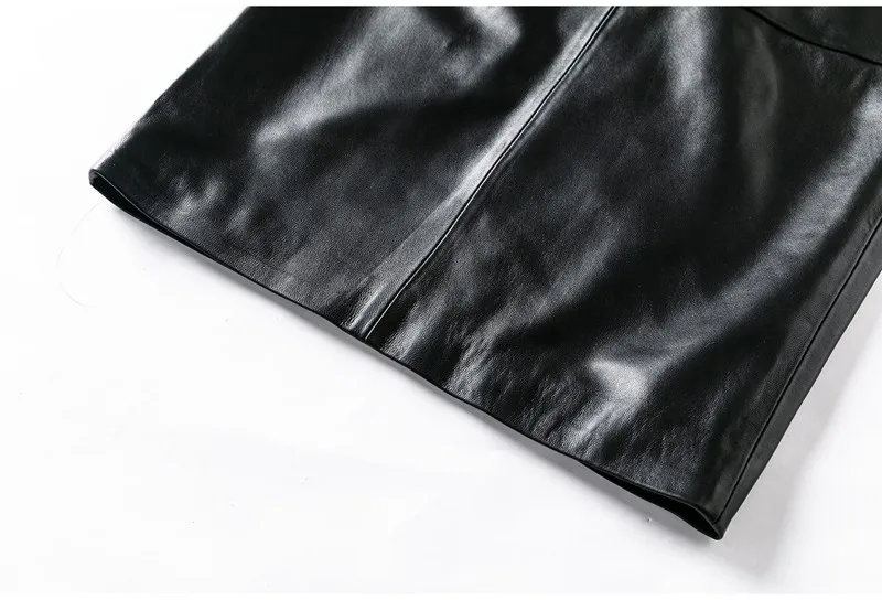 High Quality Genuine Leather Skirt with High Waist and Buttocks Black Half Length Skirt for Women Versatile Mid Length Sheepskin