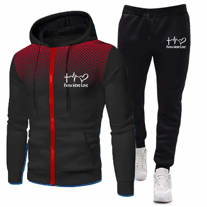 2022ชาย Tracksuits ฤดูหนาวใหม่2ชิ้นพิมพ์ Hoodis ชุดขนแกะซิปเสื้อกันหนาว Casual กีฬา Sweatpants Mens Tracksuits