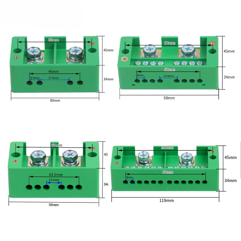 Single Phase 2-in 4 6 / 8 / 12 Outgoing Terminal Household Distribution Box Junction Box Terminal Block 220 V
