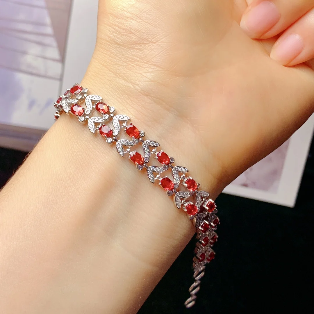 Natural Gemstone Ladies 925 Sterling Silver Red Sapphire Bracelet Luxury Jewelry Ladies Free Shipping Christmas Boutique