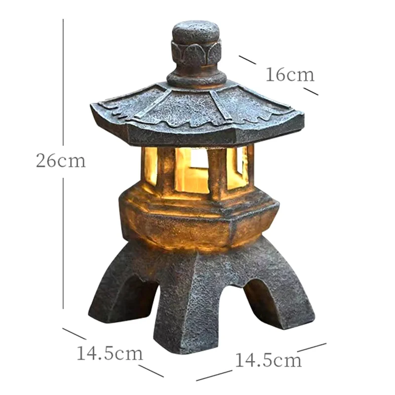 ABLU-Garden Accessory Ornament Solar Powered Resin Pagoda Lantern Palace Lanterns Tower Statue Solar Lamp Garden Decor A Easy In