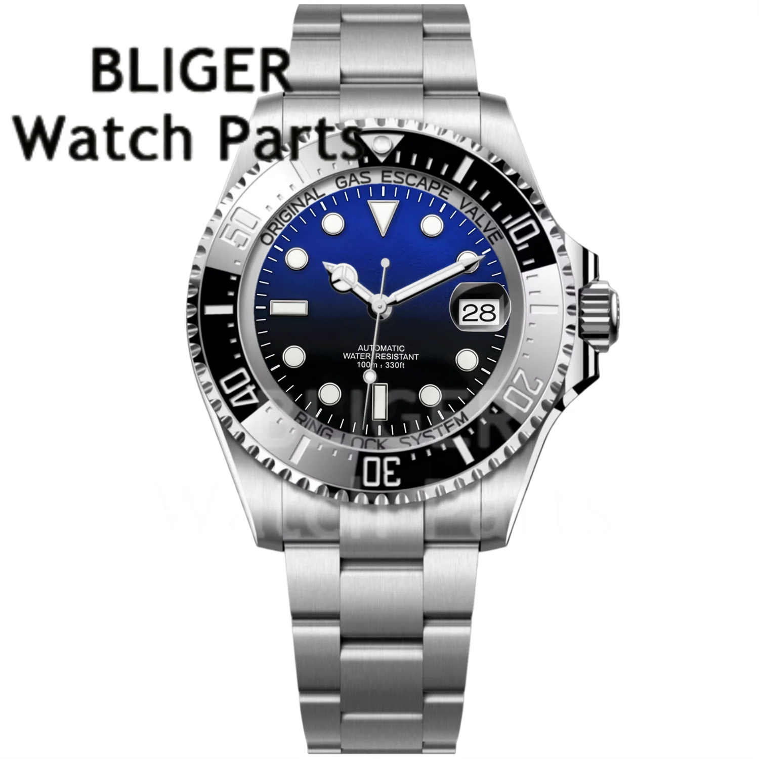 BLIGER 40mm Gradient Green Dial SEA Automatic NH35 PT5000 Mechanical Men Watch Sapphire Glass Stainless Steel Glide Slide Clasp
