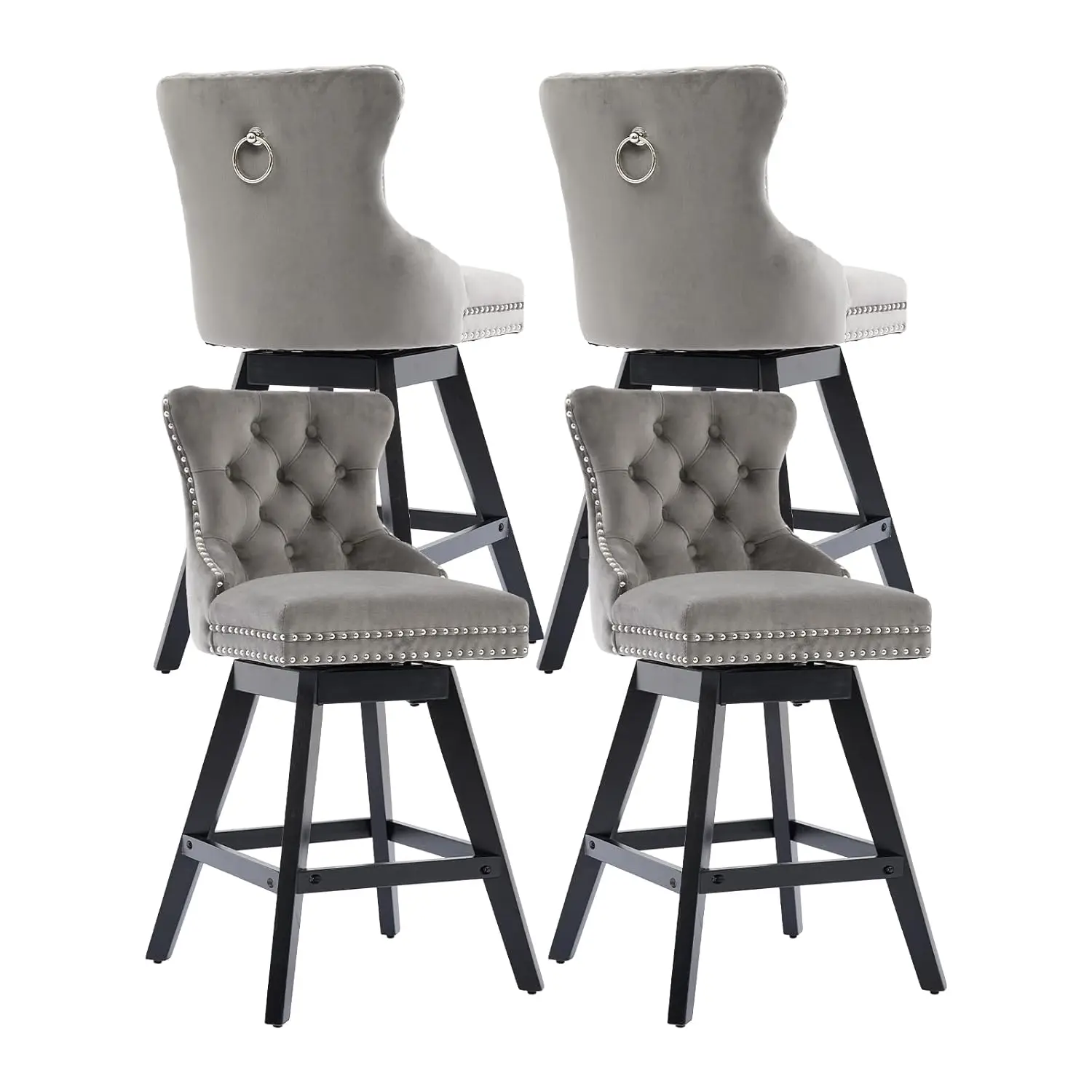 

Grey Bar Stools Set Of 4, Modern Swivel Velvet Counter Height Barstools, Upholstered Kitchen Island Chairs With, Customized