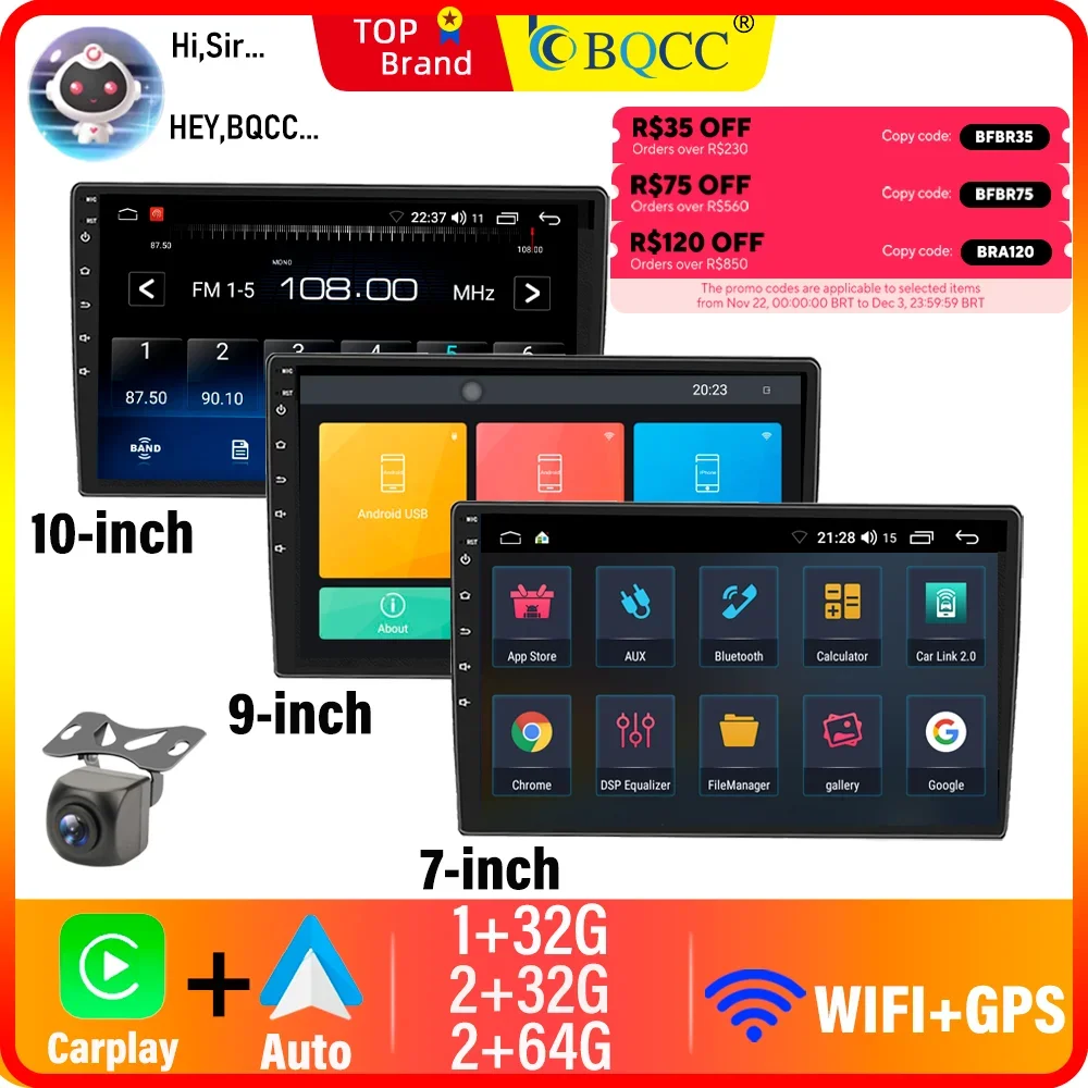 BQCC 2 DIN 4 Core Car Radio For Nissan Toyota Kia 7/9/10 Universal WIFI Navigation GPS Multimedia Player Android Car Audio