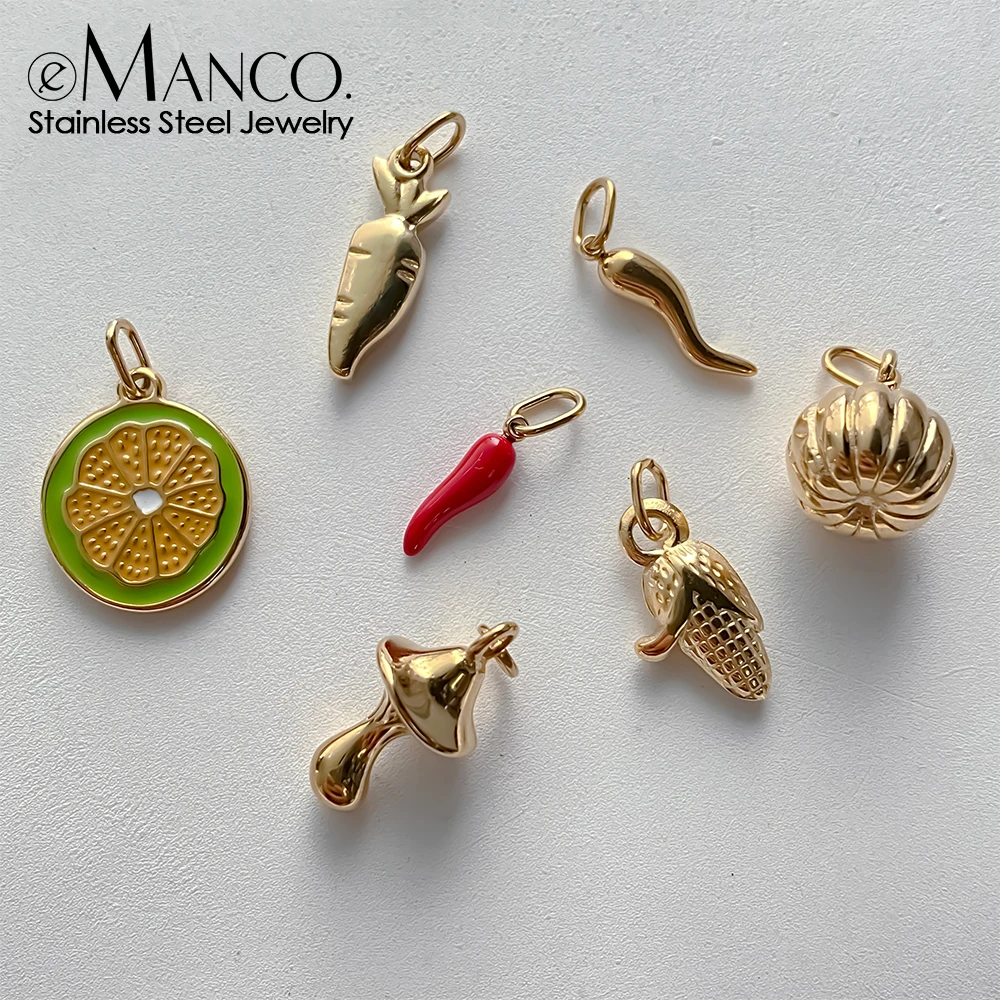 EManco-abalorios de acero inoxidable de Color dorado, elementos de frutas y verduras de estilo Natural, zanahoria, Chile, fabricación de joyas y collares DIY