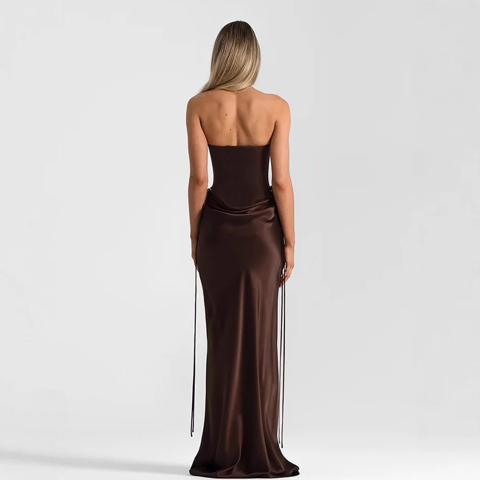 Strapless Backless Sexy Maxi Dress Women Gown Elegant Off-shoulder Patchwork Bodycon Sleeveless Club Party Long Dress