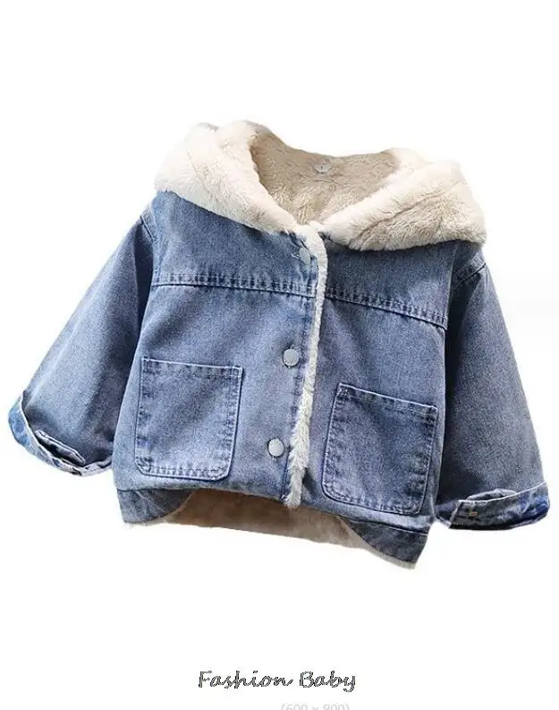 Girl Denim Jacket Butterfly Sequins Autumn And Winter Styles New Girl Baby Thickened Clothes Winter Children Thicken Cotton Vest
