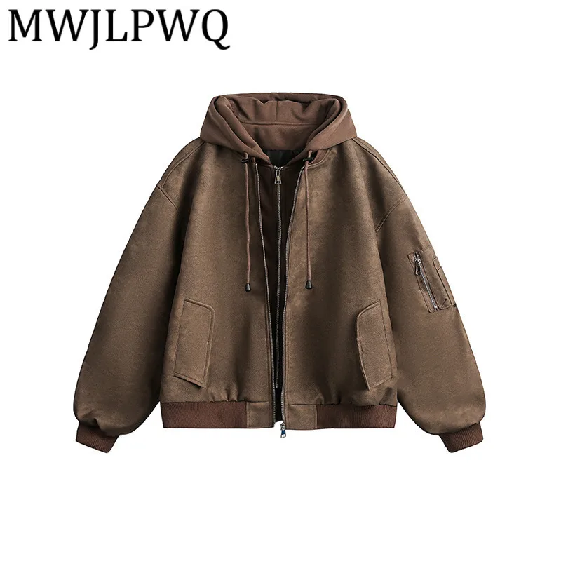 

MWJLPWQ модная весна-осень 202, новая мужская куртка в американском стиле, чистый крой, простые топы с капюшоном на молнии, 21532