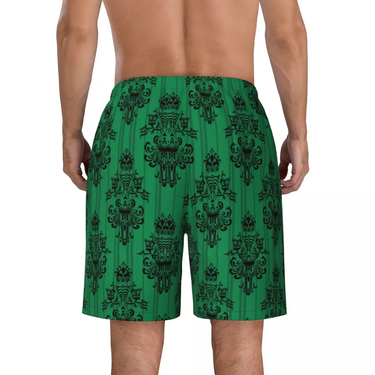 Gestreepte Muren Van Spookachtige Huizen Board Shorts Heren Mode Strand Shorts Slips Halloween Spook Snel Droog Zwembroek