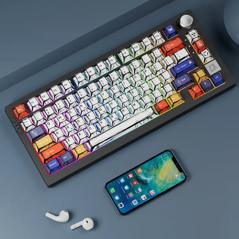Black White Sketch Style Keycaps PBT Dye Sublimation Cherry Profile Keys Cap Full Set for Mechanical Keyboard