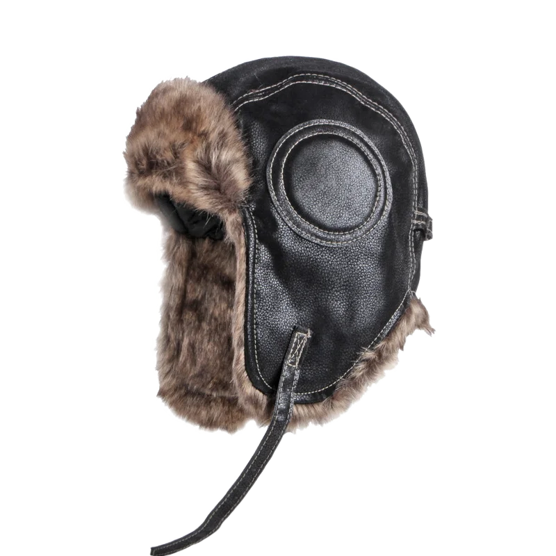 Russian Trapper Soviet Ushanka Bomber Hat Knitted Leather Earflap Fur Lined Winter Cap for Men Women