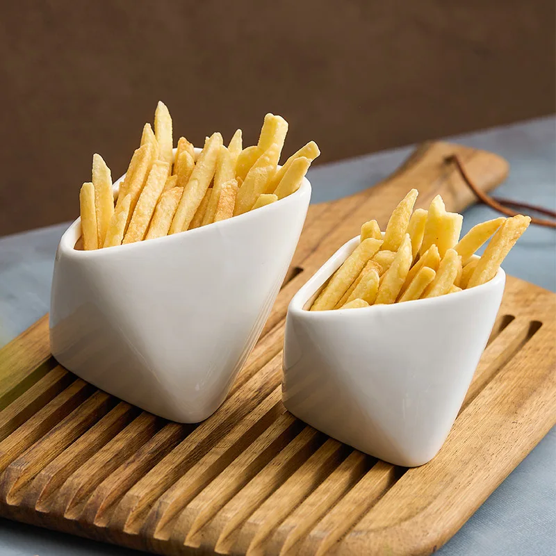 Three-dimensional folded French fries Cup ceramic cooking bowl characteristic hotel tableware snack plate dipping sauce.