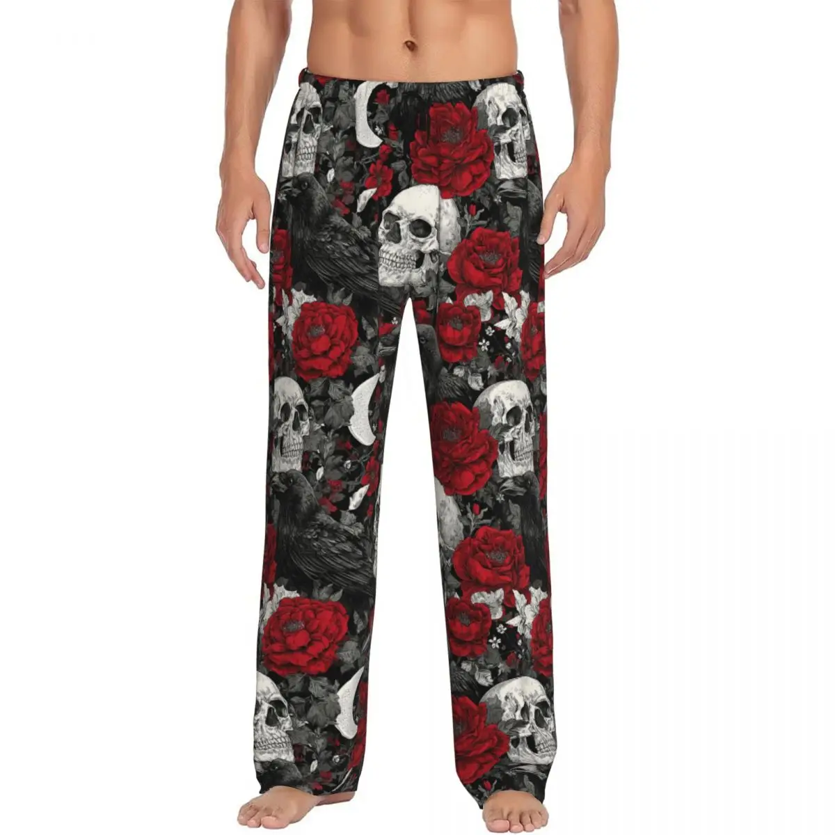 Custom Gothic Crow Skull And Ravens (5) Pajama Pants Men Sleepwear Sleep Lounge Bottoms with Pockets