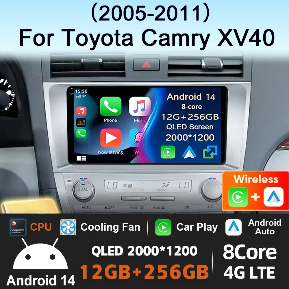

2 Din Android 14 Автомобильный радиоприемник для Toyota Camry 7 XV 40 50 2000-2011 Мультимедийный видеоплеер GPS 4G Carplay Авто Стерео головное устройство