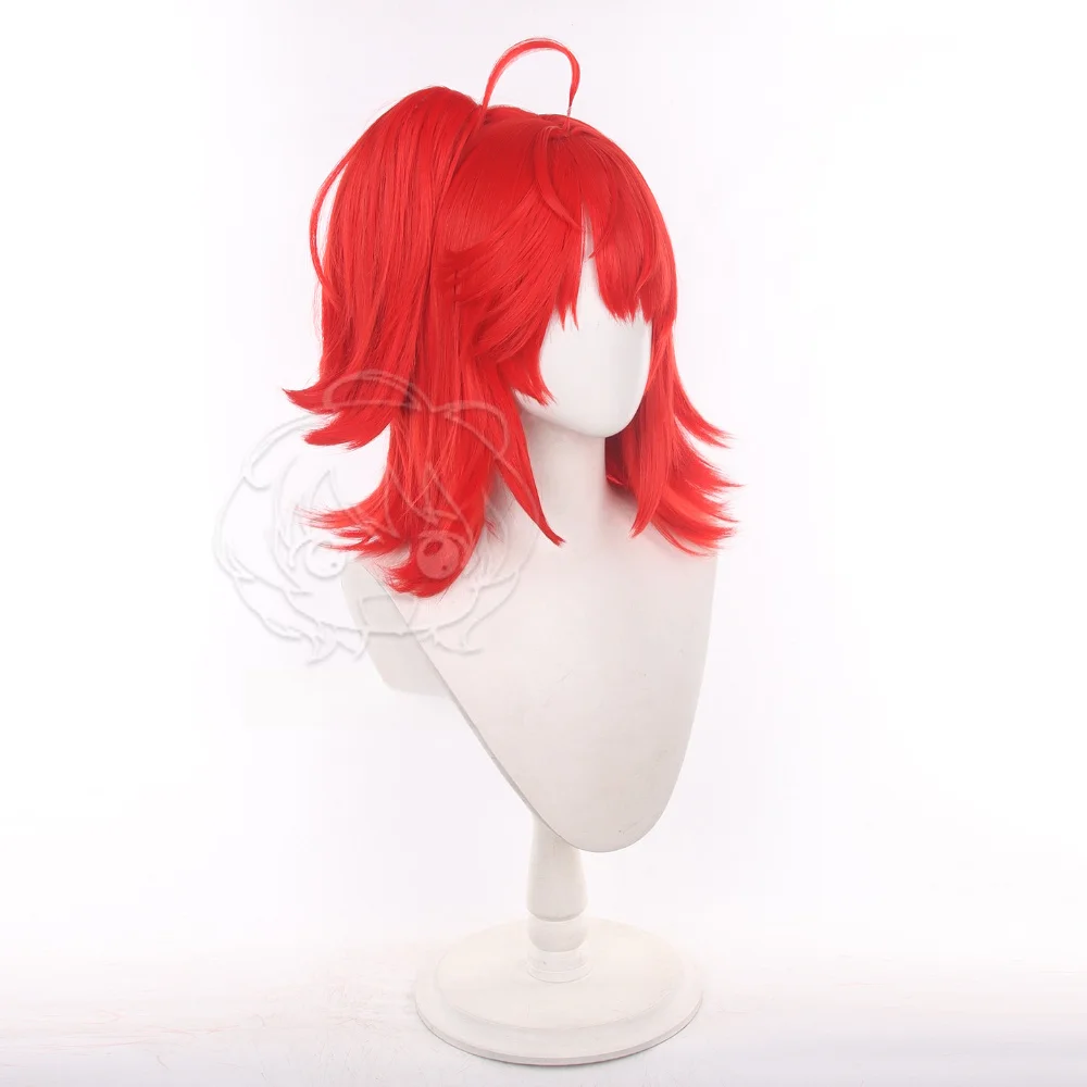 Arknights Exusiai New Covenant Cosplay Wig Red Flipped Short Hair Jaw Clip Ponytail 40cm Halloween Comic Con Synthetic Anime Wig view 4