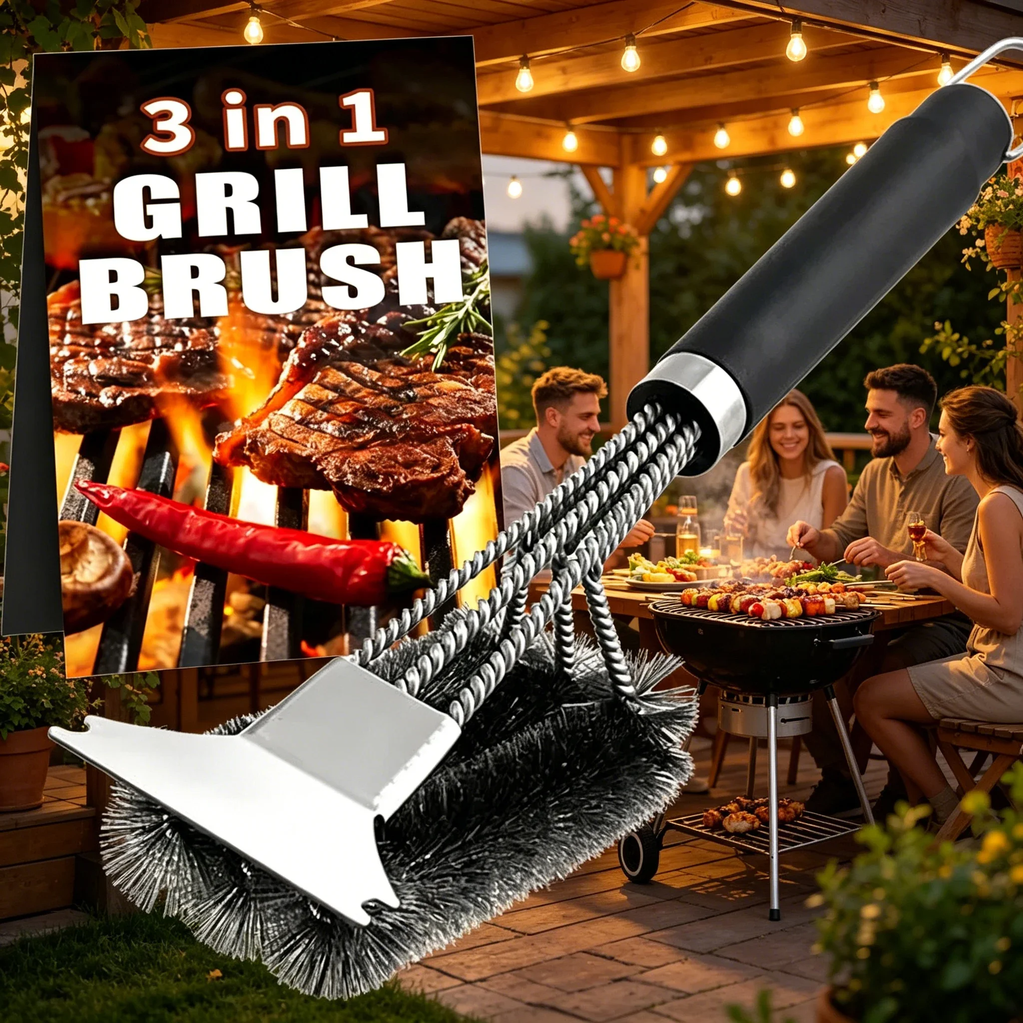 Cepillo para Parrilla de Acero Inoxidable | Raspador de Alambre Resistente para Parrillas | Herramienta de Limpieza para Barbacoa