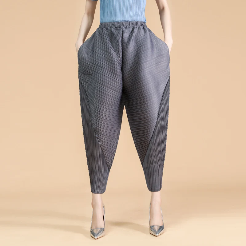 Pantalones Harem doblados para mujer, novedad de verano, pantalones Sle de nueve puntos para papá, pantalones elásticos finos informales con zanahoria