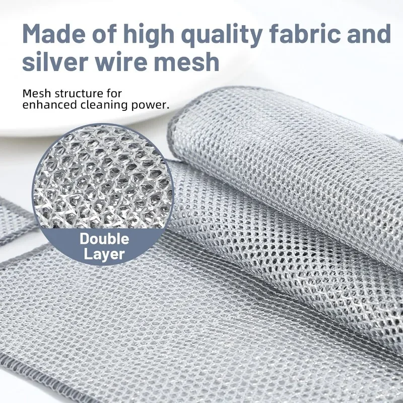 20/1PCS Steel Wire Dishcloths Rags Double-sided Silver Wire Cleaning Cloths Kitchen Dish Pot Washdishing Cloth Towel Clean Tools