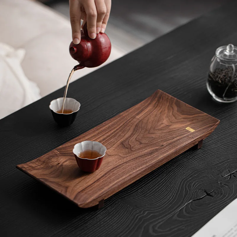 Walnut dry brewing table, small tea tray, household solid wood tea tray, Japanese style wooden one person tea table