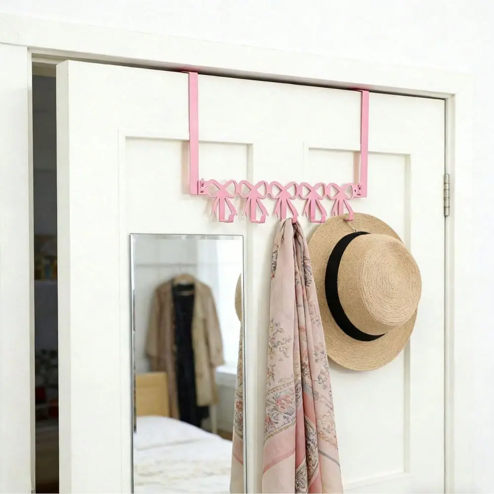 

Pink HeartShaped OverTheDoor Hook, WallMounted Towel Rack, 5 Hooks, Cute Farmhouse Style Decor For Bedroom Bathroom, Holds Towe