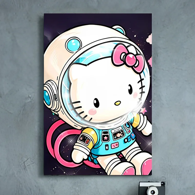(Licensed) 1pc, Frameless Canvas Art Painting - Sanrio Astronaut Hello Kitty, Canvas Wall Art, Suitable for Living Rooms, Bed